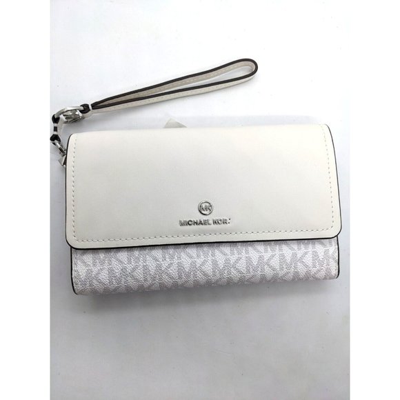MICHAEL KORS Jet Set Signature logo faux-leather phone wallet wristlet- WHITE - Picture 3 of 9